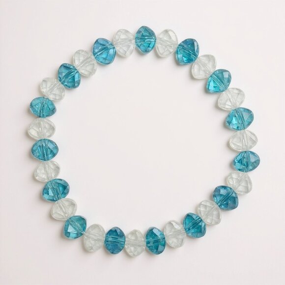 Stack Of Five Stretch Bracelet  Blue And White Ice Look crystal Glass Bead - Picture 2 of 4